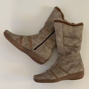 Aquatalia | Fur-Lined Suede Winter Boots Taupe Side Zip 7.5 Made in Italy | New!